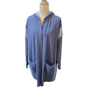 AnyBody Double Knit Cardigan with Hood in Soft Blue 1X A384048
